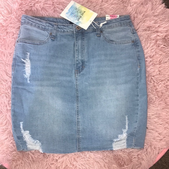 Jean Distressed Skirt - Picture 1 of 2